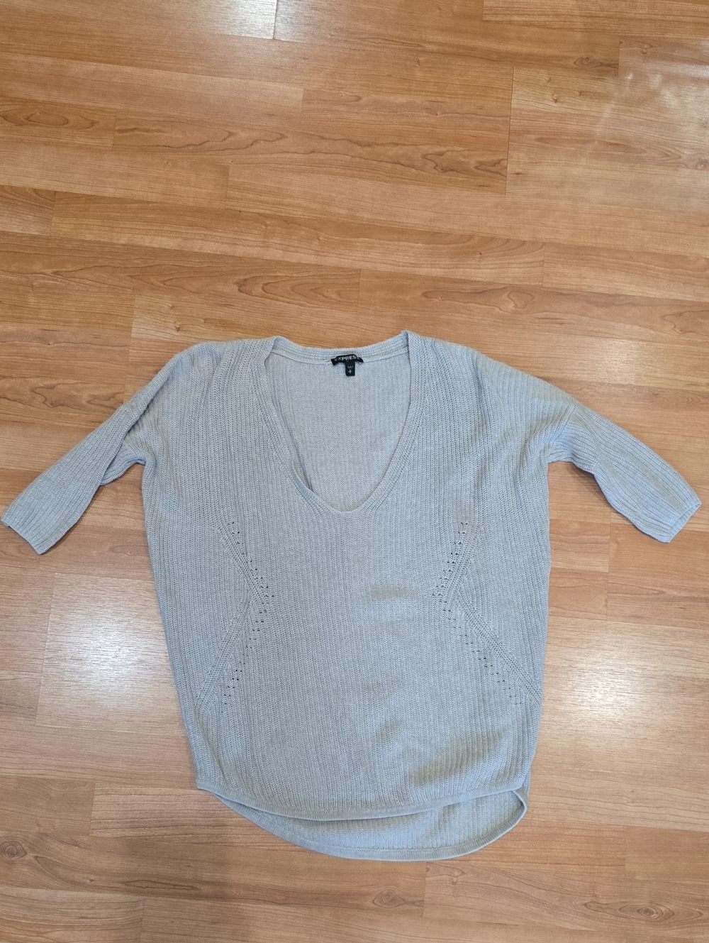 Express Light Gray V-Neck Ribbed Sweater - Picture 1 of 2